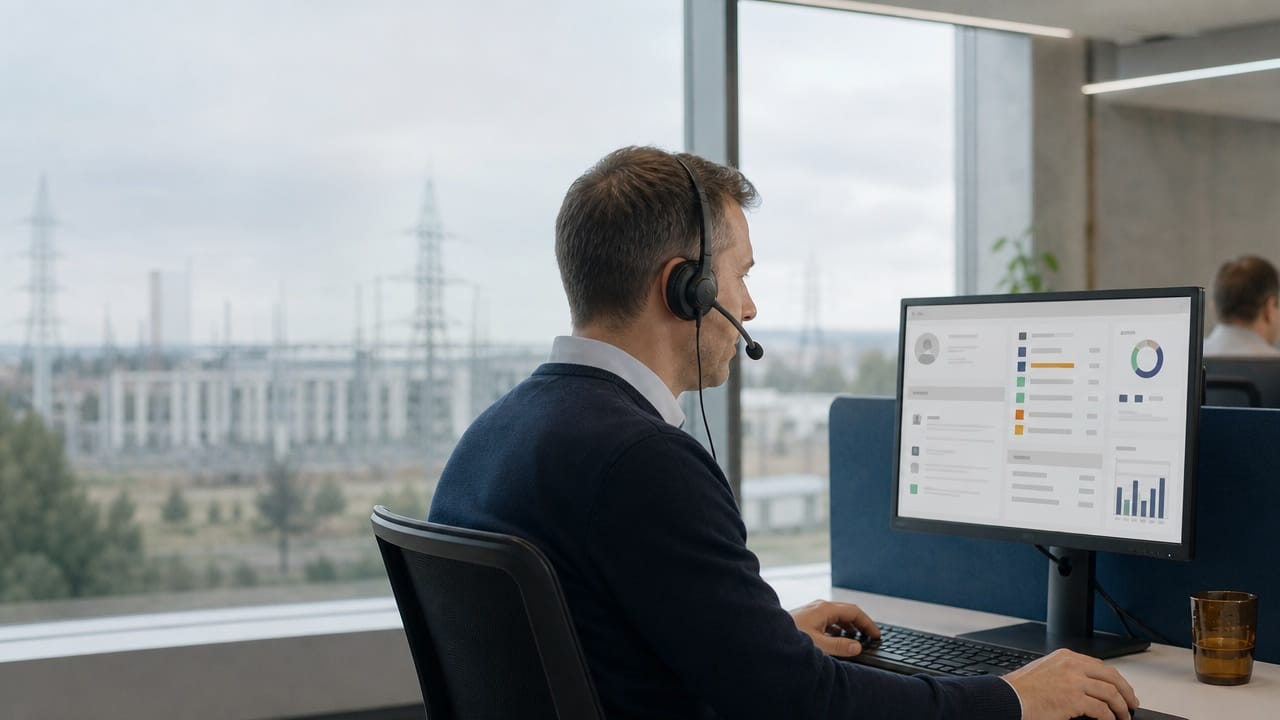 Ügyintéző egy képernyőn kezeli a közműszolgáltató ügyfélügyeit a BürOffice platformon